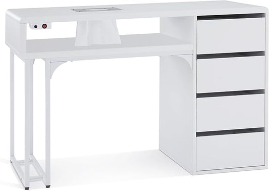 BarberPub Manicure Storage Desk with 60W Embedded Nail Vacuum Cleaner, Square-Shape Nail Dust Collector Manicure Workstation, Professional Beauty Salon Equipment VC229 (White)
