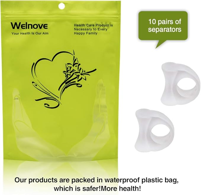 Welnove - 10 Pack Toe Separators Gel Toe Spacers Bunion Corrector（1st/2nd Toe) and Spreader for Bunions, Overlapping Toes and Drift Pain Relief Pads - Clear
