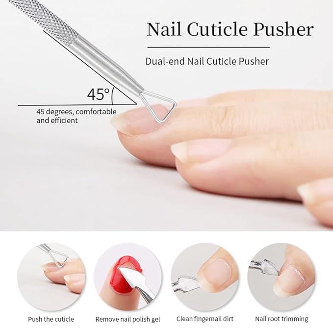 8 Pack Stainless Steel Triangle Cuticle Pusher Double-head Nails Dead Skin Remover Cuticle Trimmer Stick Manicure Polish Tools for Manicure Beauty Salon