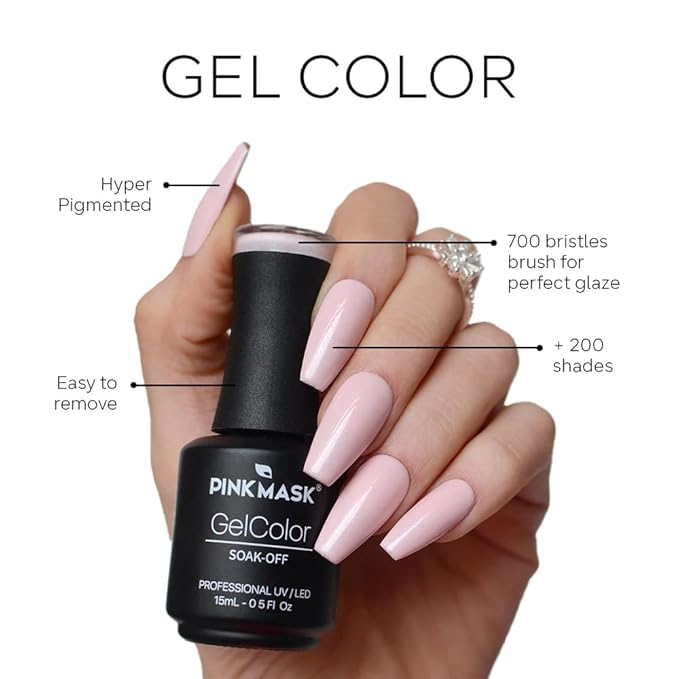 PINK MASK Gel Color Nail Polish Arlequin - Col. Masquerade 15ml / o.5 oz - UV/LED Gel Polish, Non Wipe, Long Lasting, Soak Off Formula