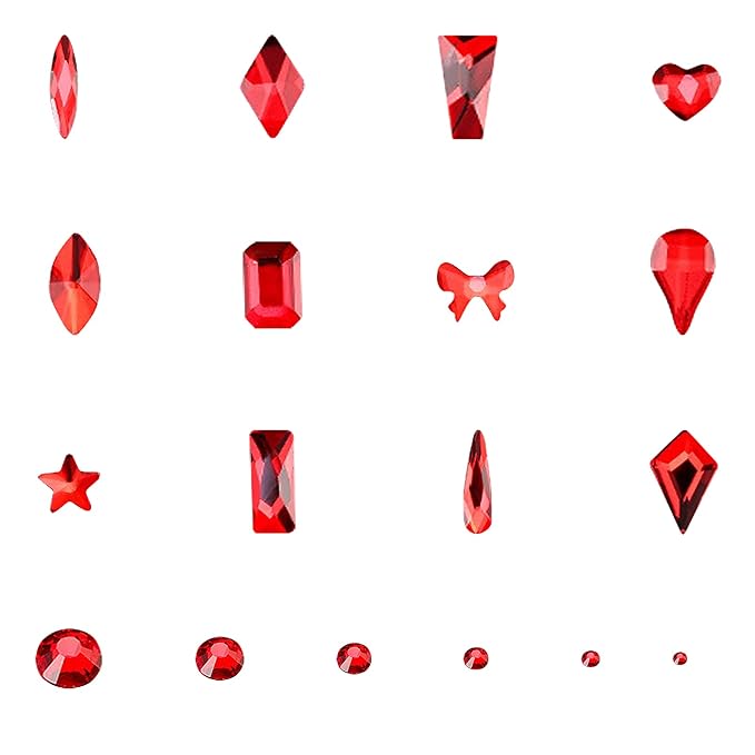 3120Pcs Crystal Red Nail Rhinestones,HOINCO Rhinestones for Nails,Nail Gems and Rhinestones Gems Multi Shapes Nail Charms for Nails Nail Crystal Beads Jewel for DIY Nail Art with Tweezers and Pen