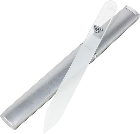 Bona Fide Beauty Czech Glass Nail Files for Natural Nails (Clear) - 1Pc Crystal Nail Filer, Nano Glass File with Case Handcrafted in The Czech Republic