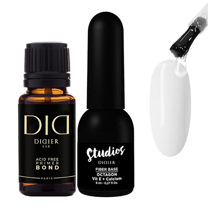 DIDIER LAB - Bond Primer and Fiber Gel Base Coat Octagon - Fiberglas Gel Base Coat Nail Polish with Vitamins and Minerals - Acid Free Primer - LED UV Nail Polish Set