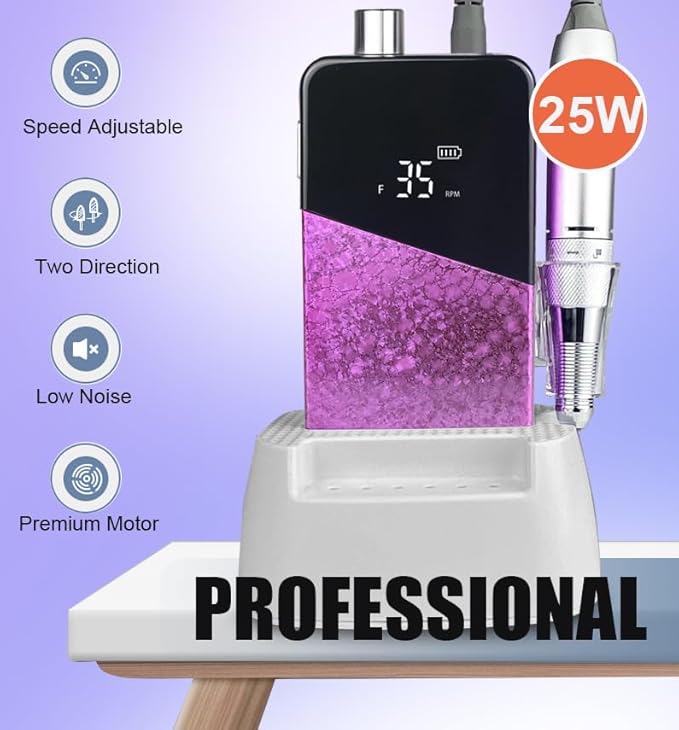 Electric Nail Drill Machine,Lumcrissy Colorful Rechargeable 35000 RPM Nail Drill Portable E-File with Detachable Battery,Portable Electric Acrylic Nail Tools ,Polishing,Nail Removing (Pink)