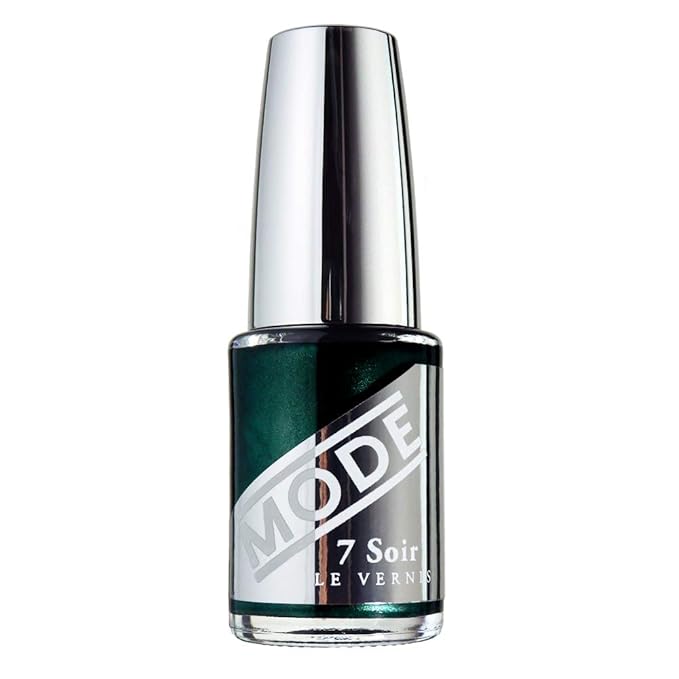 MODE Pearly Dark Green Black Emerald Nail Polish Long Lasting Fade Free Nail Lacquer Color, Chip Resistant Strengthening Protection, Pro Wide Brush, Vegan, NY Made, 7 Soir Le Vernis, Velvet Cabaret