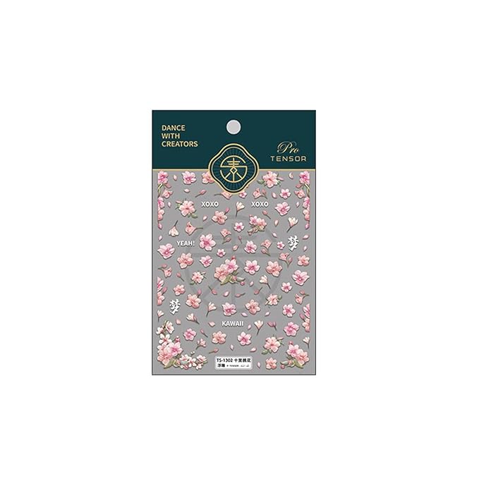 Flower Nail Art Stickers Decals Peach Flowers Nail Stickers 1PCS Pink Blossom Floral Leaf Spring Nails Design 5D Embossed Nail Decals Self-Adhesive Flower Stickers for Nails Women Manicure Decorations