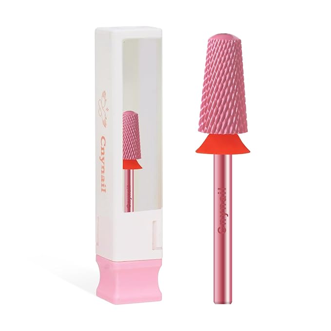 3/32" Large Tapered Smooth Top Bit Tungsten Carbide Nail Drill Bit Safety Bit for Gel & Acrylic Removal, 2- Way Rotating Efile Tip, Salon Electric File Accessory (F Girt, Rose Red)