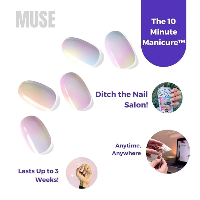 NOVA, Female Founded, Semi Cured Gel Nail Strips (Muse) - The 10 Minute Manicure. Salon-Quality, Works with Any Nail Lamp, Easy to Apply & Remove - Incl. Nail File & Wooden Stick (Muse)