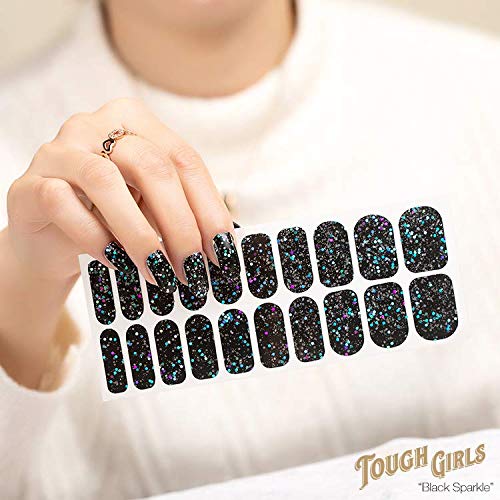 | 20 Exquisite Gel Nail Polish Strips w/Application Accessories - No UV/LED Lamp Required (Black & Sparkles)