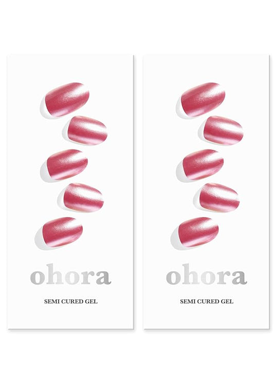 ohora Semi Cured Gel Nail Strips (N Pink Chrome 2 Units) - Works with Any Lamps, Salon-Quality, Long Lasting, Easy to Apply & Remove - Includes 2 Prep Pads, Nail File & Wooden Stick