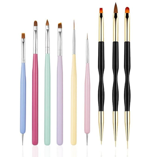 6 PCS Nail Art Brushes Set with 3 PCS Nail Painting Brushes, Double Ended Brush and Dotting Tool Kit, Nail Art Design Tools