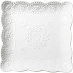 YBKTEX Ceramic Plate, Square Embossed Lace Plate by YBK+Tech