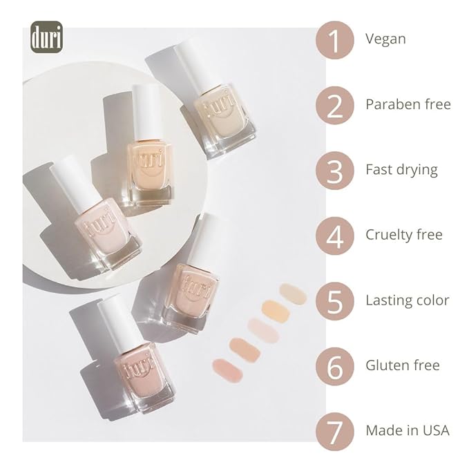 duri Nail Polish, 718 Warm Seduction, Warm Pastel Natural Pink, Full Coverage, Glossy Finish, Fast Drying, Soft Look, 0.5 Fl Oz
