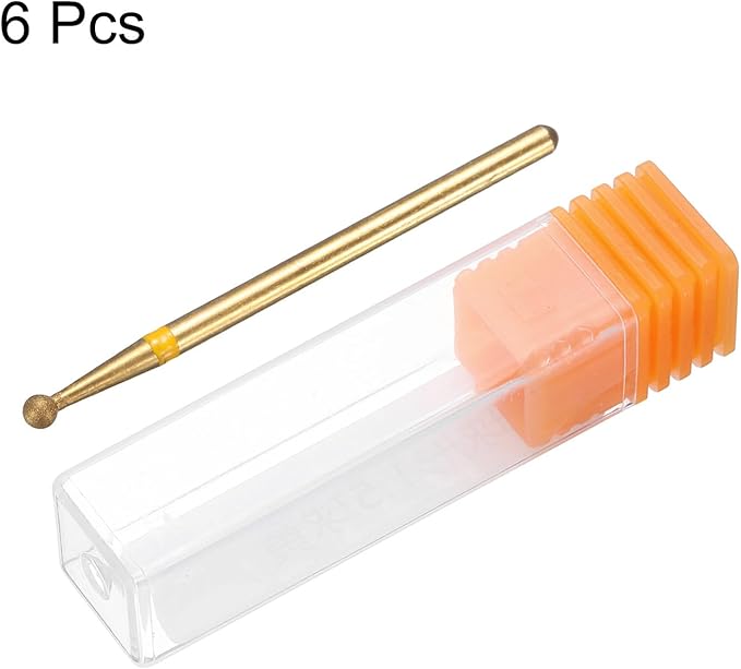 HARFINGTON 6pcs 325-400 Grits Diamond Grinding Bit 2.5mm Ball Head 2.35mm Shank 2.5mm Length Titanium Plated Stone Sanding Drill Bits Rotary Tool for Nails Grinding Polishing