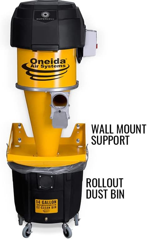 Oneida Air Systems Supercell Turbo High-Pressure Wall-Mounted HEPA-GFM Cyclone Dust Collector (14-Gal)