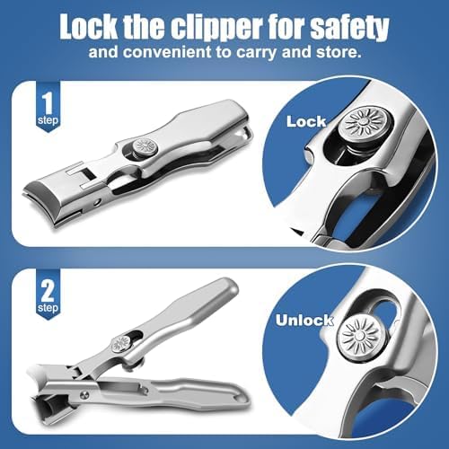 German Nail Clippers Stocking Stuffers for Men, Large Wide Jaw Toenail Clippers for Men Women, Heavy Duty Ultra Sharp Stainless Steel Anti-Splash Toe Nail Clippers for Seniors