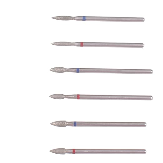 MZCMSL 6pcs Flame Shape Diamond Cuticle Nail Drill Bit, Pro Manicure Drill Bit for Nail Prep, 3/32 Shank efile Bit