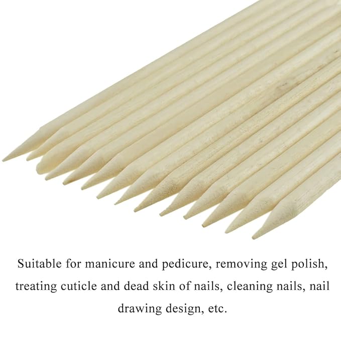 HAHIYO 3.7 inches 100PCs Natural Wood Double-Ended Cuticle Pusher Stick - Mini Orange Wood Stick for Nail Care, Manicure, and Pedicure - Effective Nail Cuticle Remover and Cleaning Tool Set