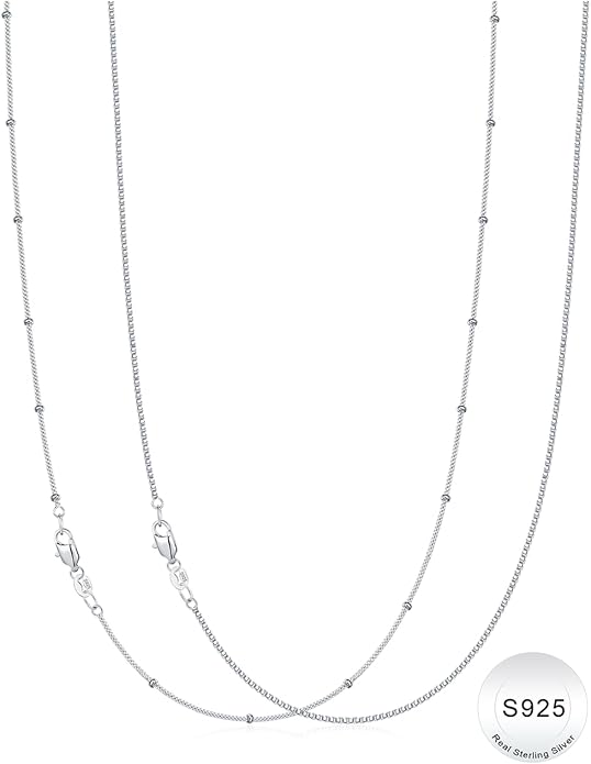 IIEFWELL S925 Sterling Silver Chain Necklace for Women - 1.2/0.8mm Satellite Bead Cable Box Chains Necklace Set, Hypoallergenic Sturdy Women's Chain Necklaces, 16/18/20/22 Inches Jewelry Gifts
