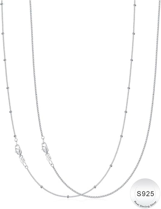 IIEFWELL S925 Sterling Silver Chain Necklace for Women - 1.2/0.8mm Satellite Bead Cable Box Chains Necklace Set, Hypoallergenic Sturdy Women's Chain Necklaces, 16/18/20/22 Inches Jewelry Gifts