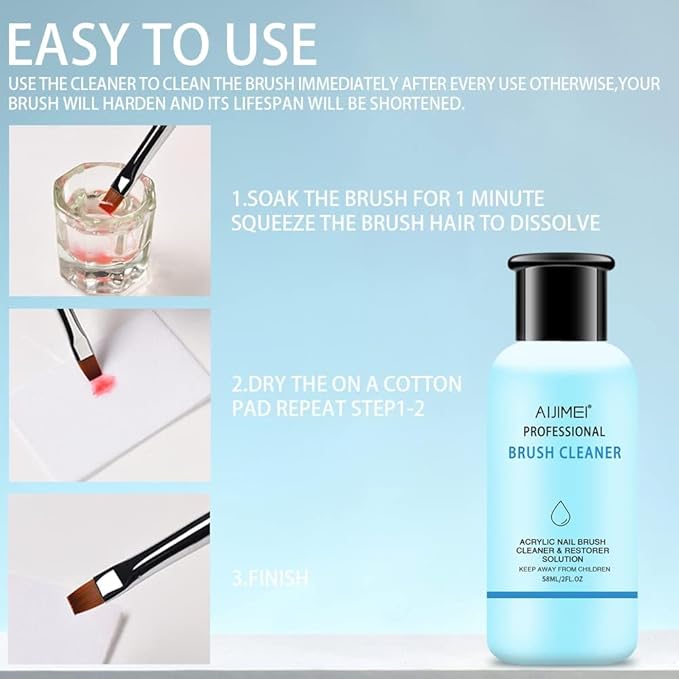 AIJIMEI Nail Brush Cleaner Gel Set Fast Cleaning Nail Brush Cleaner Easy To Use For Salons And Home Use Acrylic Nail Brush Cleaner Nail Art Brushes Cleaner, Paint Nail Brush Cleaner 1.96FL OZ