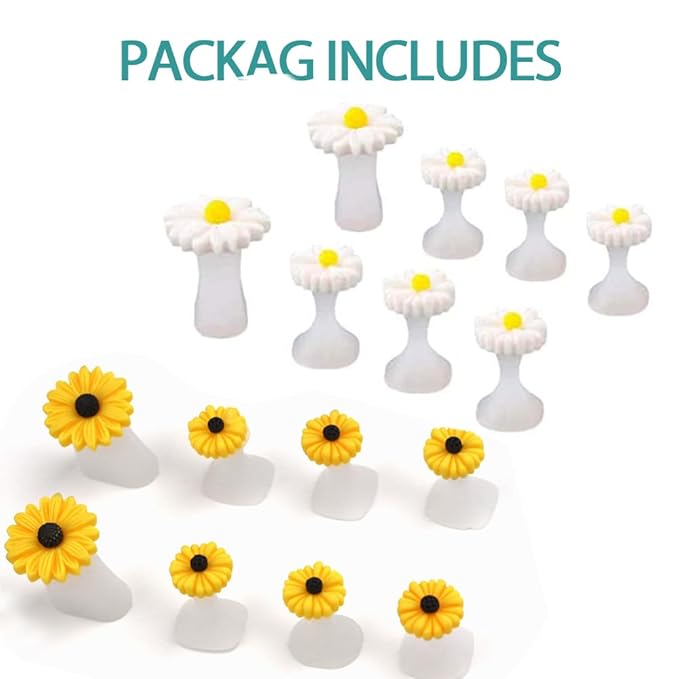 16pcs Daisy Toe Separators, Silicone for Pedicure Nail Polish Gel Foot Toe Spacers, Pedicures Nail Art Tools(8pcs White Daisy +8pcs Yellow Daisy)
