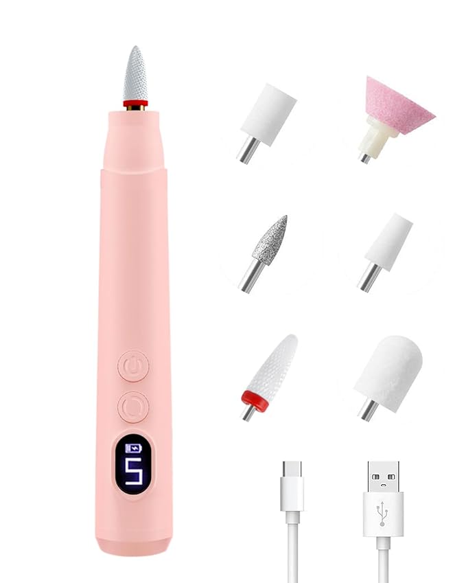 Electric Nail Drill & Gel Polish Remover - 5-Speed Cordless Nail File Filer Grinder - Rechargeable Manicure Kit for Acrylic Gel Nails Cuticle Callus Remover - Electric Nail Drill Buffers for Women