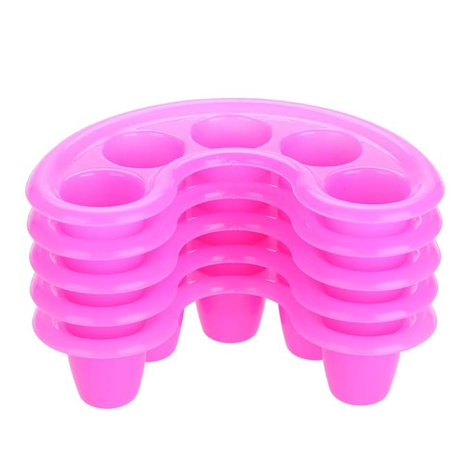 Nail Soaking Bowl, 5Pcs Five Holes Nail Art Tips Hand Soak Bowl Tray Soak Off Bowl Manicure Bowl Treatment Remover Manicure Soaking Tool for Nail Soak Off Nail Polishing, Rose Red