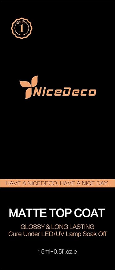 Nicedeco Hema Free Gel No Wipe Matte Top Coat 15ml Soak Off Cruelty Free Vegan Matte Finish Long Lasting Gel Nail Polish for DIY Home Nail Salon