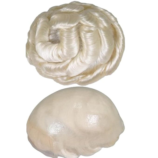 Human Hair Toupee for Men 10x8 Inch,European Human Hair Lace Front Natural Hairline Hair Pieces with 0.06mm Thin Skin PU V-looped Men's Hair Replacement System (#60R White color,100% human hair)
