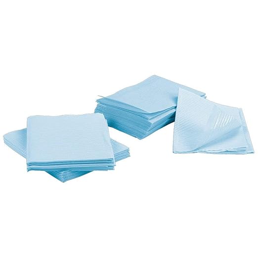 Disposable Dental Bibs 13"x18" - 3 Ply Waterproof Tattoo Bib Sheet for Patients - Dentist or Medical Tray Cover and Nail Table Cover Supplies, Blue