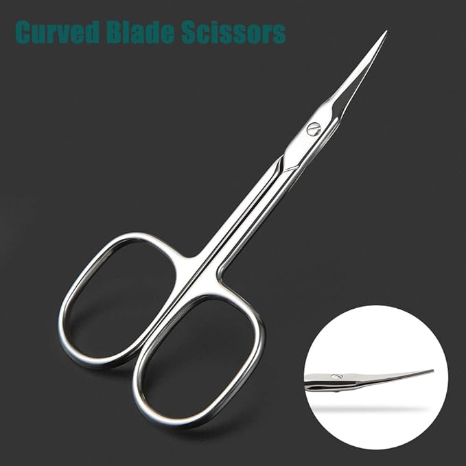 BEZOX Small Scissors 2 PCS Set - Nail Cuticle Scissors/Manicure Scissors Kit - Straight and Curved Blade Beauty Scissor for Beard/Mustache, Nose Hair, Ear Hair, Eyelashes and Eyebrow Trimming
