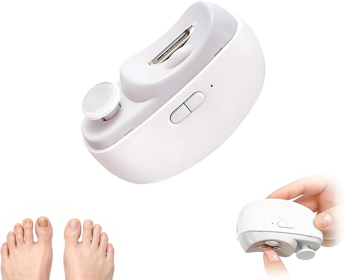 Electric Nail Clippers Toenail Clipper,New 2 in 1 Electric Polishing Automatic Smart Nail Clippers,Nail Trimmer with 2-Speed Adjustable,Fingernail Clipper for Seniors,Men Women,Kids, Adults (White)