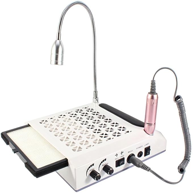 Low Noise Rechargeable Nail Table Dust Collector Professional Powerful 4in1 80W 30000RPM Nail Dust Collector for Salon, White