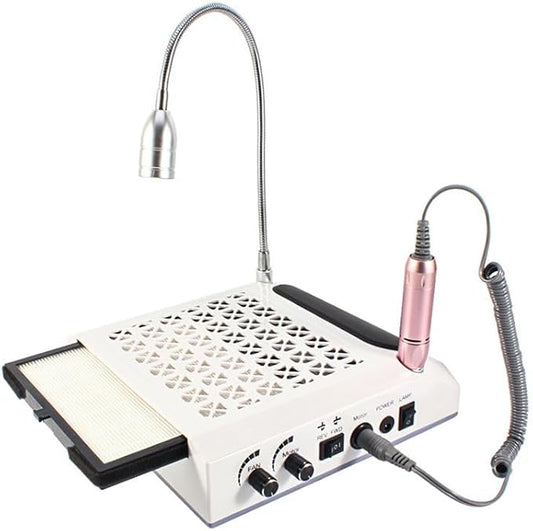 Low Noise Rechargeable Nail Table Dust Collector Professional Powerful 4in1 80W 30000RPM Nail Dust Collector for Salon, White