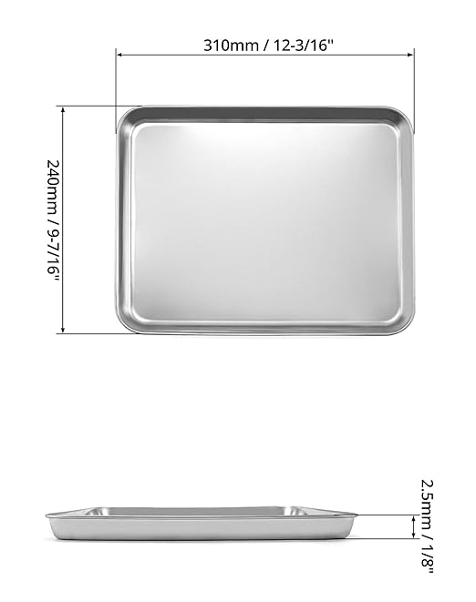 QWORK Stainless Steel Surgical Tray, for Medical Instruments, Tattoo, Surgical Supplies,12 3/16 x 9 7/16 x 1 inch, 2 Pack