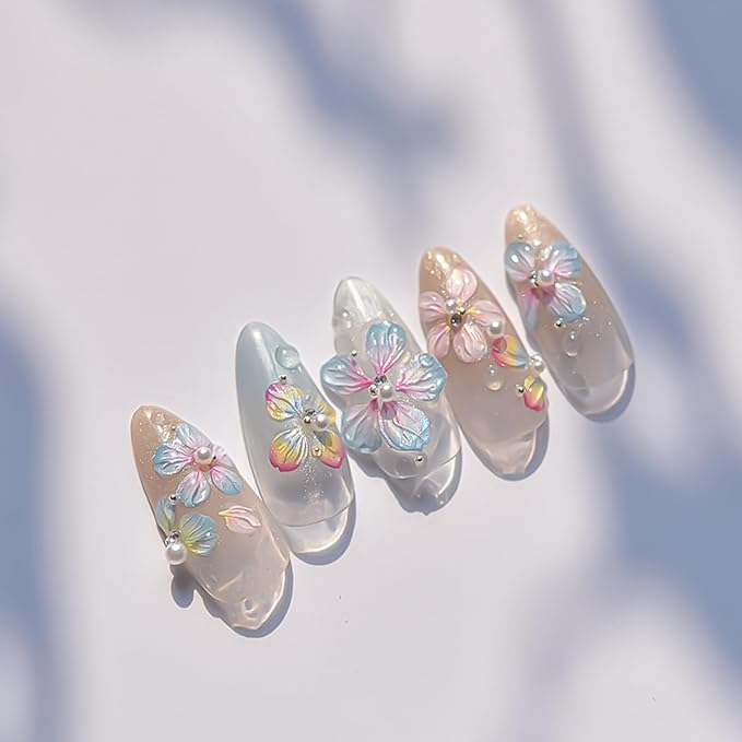 Flower Nail Art Stickers Decals 5D Embossed Jelly Flowers Nail Decals 1PCS Exquisite Shinny Colorful Floral Spring Summer Design Flower Nails Adhesive Sliders Supply for Women DIY Nail Art Decorations