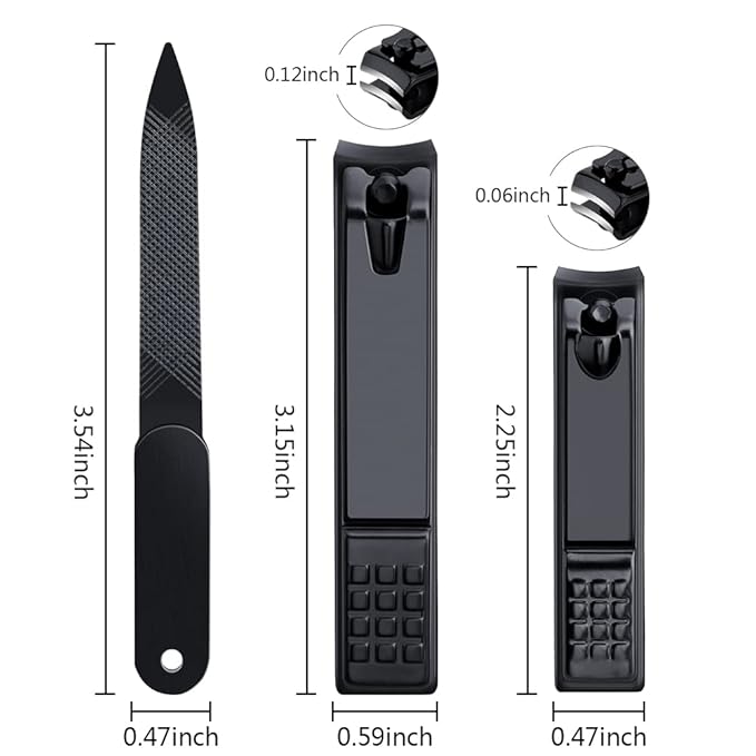 Nail Clippers Fingernail Clipper Set Nail Cutter for Thick Nails,Acrylic Toe Nail Clippers for Adult Man Woman,3PCS with Nail File&Soft Leather Package,Black