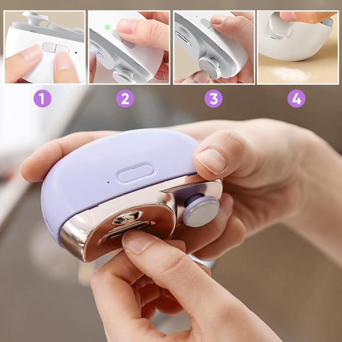 Electric Nail Clippers with Light, Baby Nail Ttrimmer Electric Automatic Finger Toe Clippers Fingernail Grinder Nail Filer Electric for Senior Adults Dual-Speed Child-Lock (Purple)