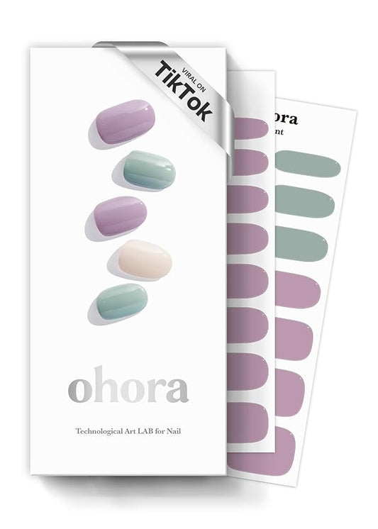 ohora Semi Cured Gel Nail Strips (N Tahiti) - Purple/Green, Solid, Works with UV/LED Lamps, Salon-Quality, Long Lasting, Easy to Apply & Remove - Includes 2 Prep Pads, Nail File & Wooden Stick