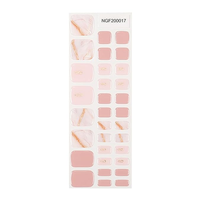 Semi Cured Gel Toenail Strips, 32 Pink Texture Gel Toenail Stickers - Works with Any UV Lamps Pedicure Strips Full Nail Wraps with Nail File & Wood Stick
