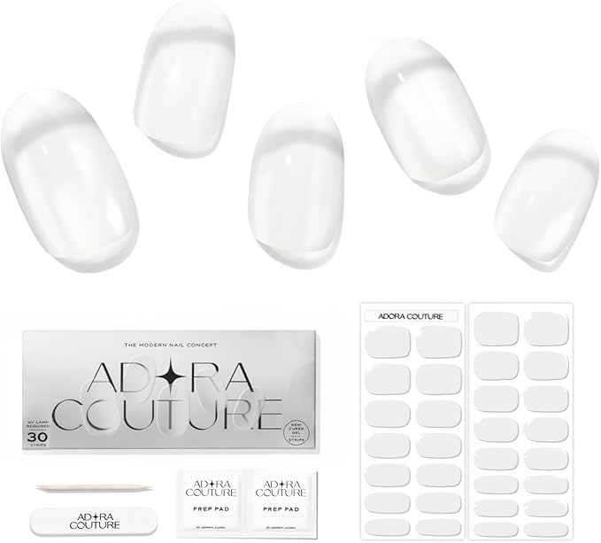 Semi Cured Gel Nail Strips with 30 Pieces - UV Gel Stickers, Manicure Kit, Easy Application Wraps Includes Prep Pads, Nail File, Wooden Stick - UV Light Required (Strong Clear)