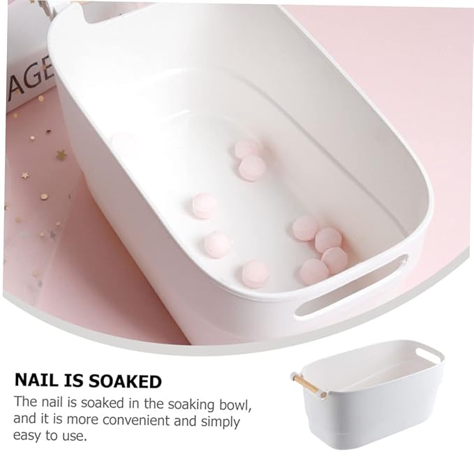 Full Hand Soak Bowl Manicure Spa Bowl Nail Soak Container Non-breakable Plastic Wooden Hand Rest