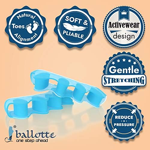 Ballotte Toe Separators, Silicone Toe Spacers for Bunions and Overlapping Hammer Toes, Athletic Tootsie Spacers for Running and Yoga, Foot Finger Splitters for Men & Women (6 Pack)