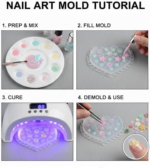 2 Pcs Flower Silicone Nail Art Molds for Women Resin Nail Design