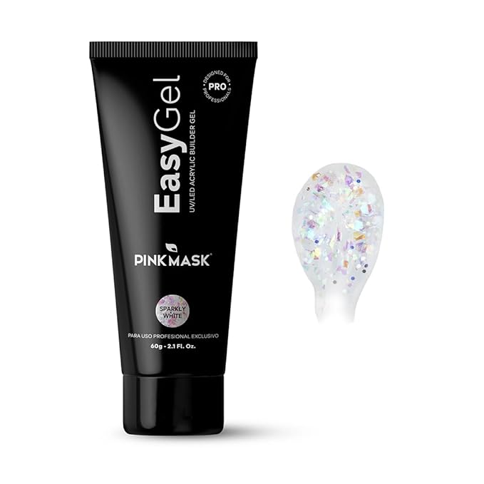 PINKMASK Easy Gel 2oz 60g- Sparkly White, Professional Builder Enhancement Gel-Quick Nail Extension for Beginner DIY, Nail Strengthener-Long Lasting-Salon Quality-Thickening Solution