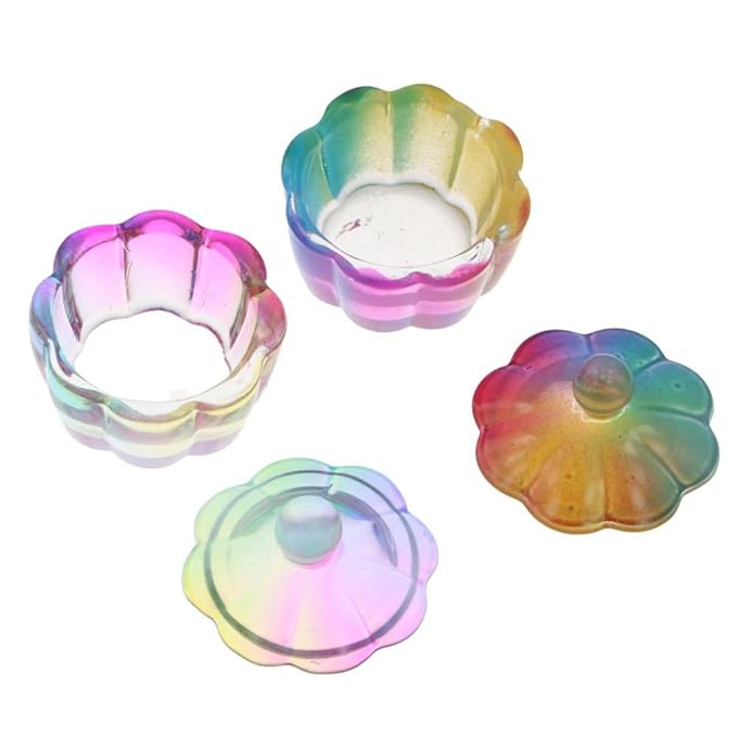Leadigol 2 Pack Glass Dappen Dish with Lid, Nail Art Liquid Powder Glassware Bowl, Flower Shape Nail Art Cup Art Accessories