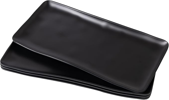 Melamine Rectangular Serving Platters and Trays set, 14” x 7” Matte Black Party by ZAROCRUS