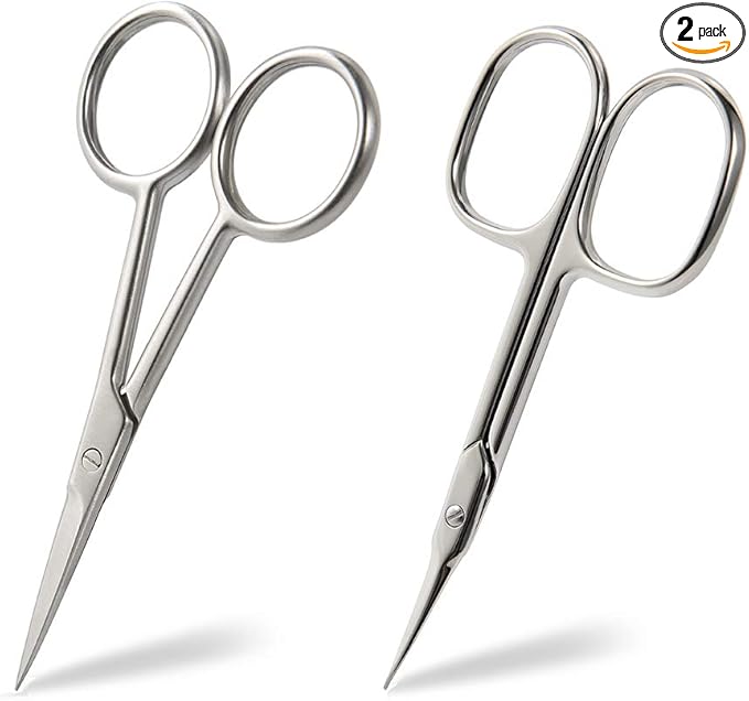 BEZOX Small Scissors 2 PCS Set - Nail Cuticle Scissors/Manicure Scissors Kit - Straight and Curved Blade Beauty Scissor for Beard/Mustache, Nose Hair, Ear Hair, Eyelashes and Eyebrow Trimming
