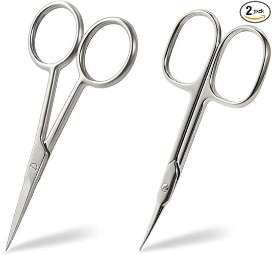 BEZOX Small Scissors 2 PCS Set - Nail Cuticle Scissors/Manicure Scissors Kit - Straight and Curved Blade Beauty Scissor for Beard/Mustache, Nose Hair, Ear Hair, Eyelashes and Eyebrow Trimming